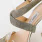 Sandalias de tacón Jimmy Choo, en textil dorado.