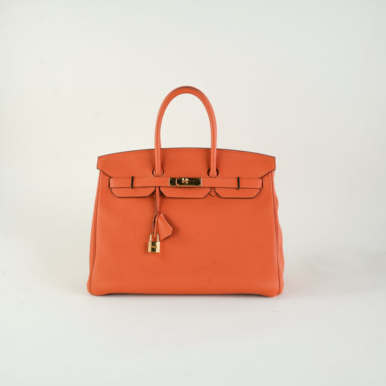 Bolso de Mano Hermès Birkin 35 en Piel Orange
