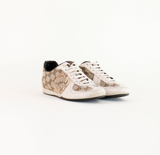 Tenis Gucci de Lona y Piel Beige
