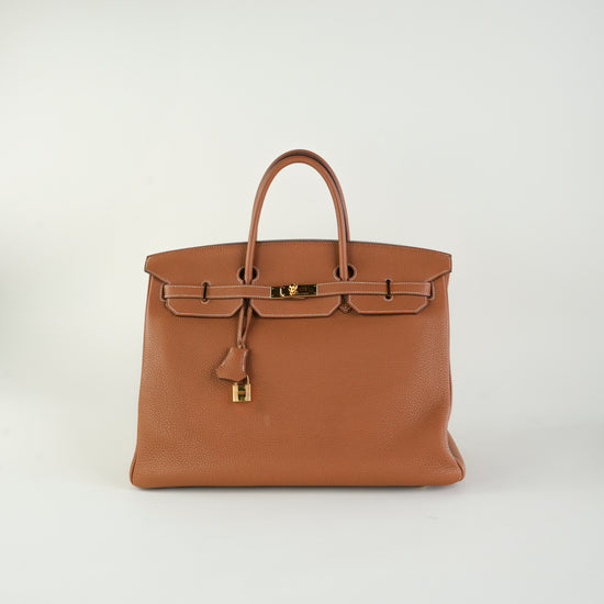 Bolso de Mano Hermès Birkin Gold 40 en Piel Caramelo