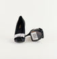 Tacones Louis Vuitton en Satín Negro con Cristales