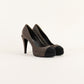 Tacones Chanel en Piel Gris con Acabado Glitter