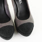 Tacones Chanel en Piel Gris con Acabado Glitter