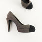 Tacones Chanel en Piel Gris con Acabado Glitter
