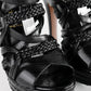 Sandalias de Tacón Prada en Piel Negra con Hebilla Dorada