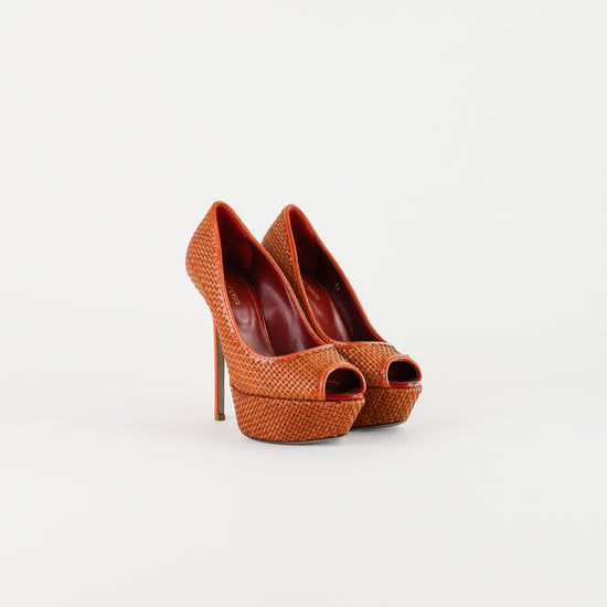 Tacones Sergio Rossi de Piel Café Tejida