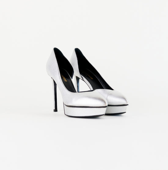 Tacones Yves Saint Laurent D’Orsay Half en Piel Plata Metalizada