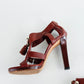 Sandalias de Tacón Gucci de Piel Café con Borlas Doradas