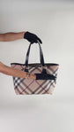 Bolso Tote Burberry Vintage Check de Lona Beige en Charol Negro